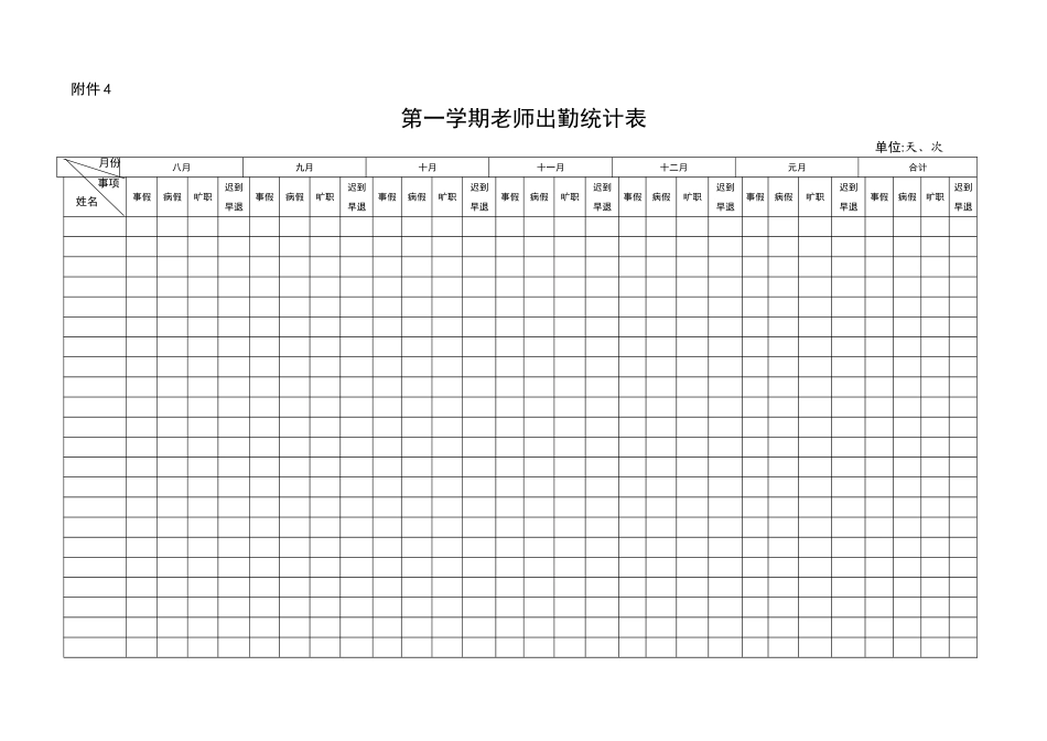 第一学期教师出勤统计表_第1页
