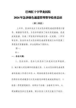 第三季度急诊绿色通道管理督导检查总结