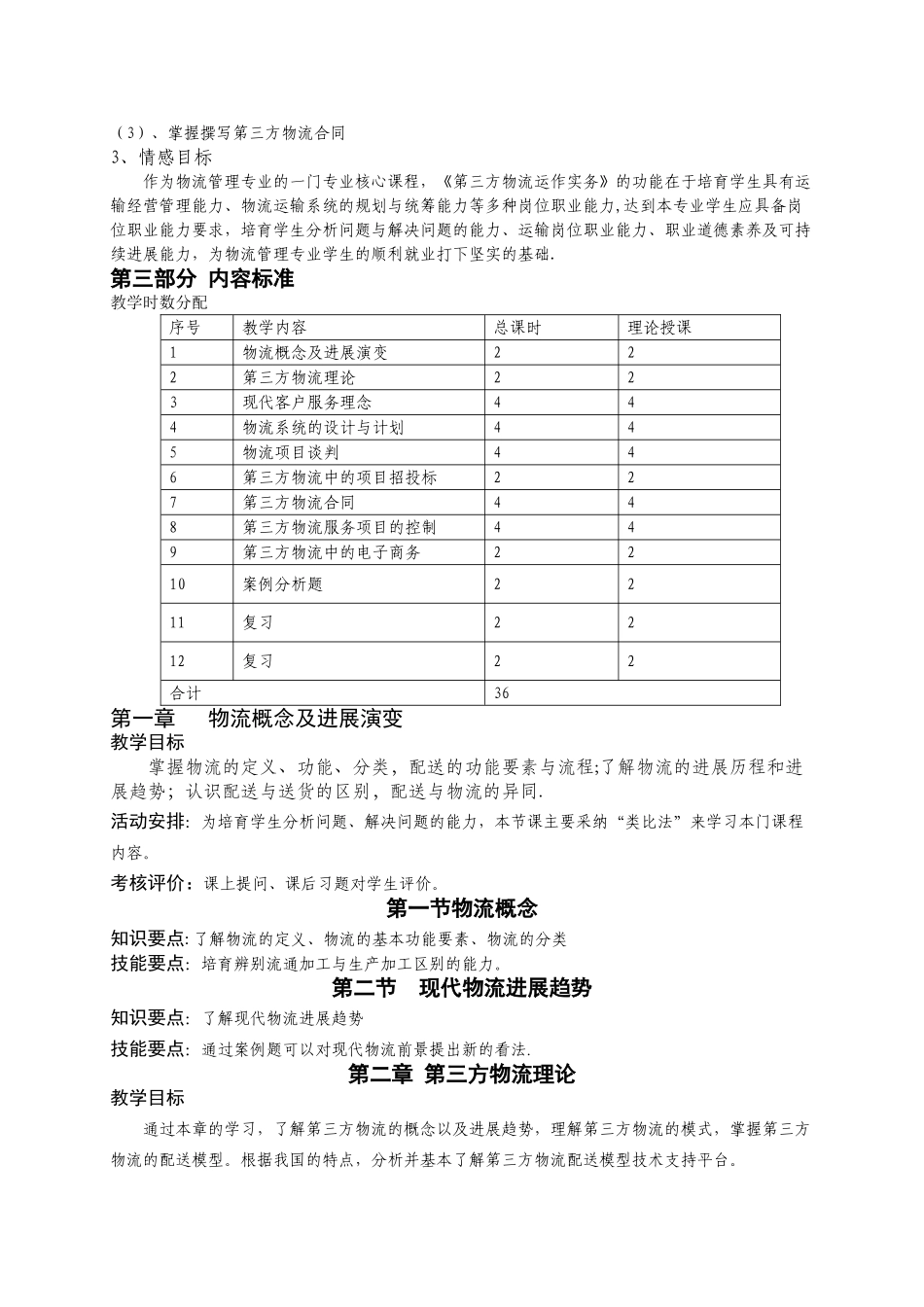 第三方物流运作实务课程标准_第3页