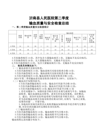 第二季度输血质量安全检查