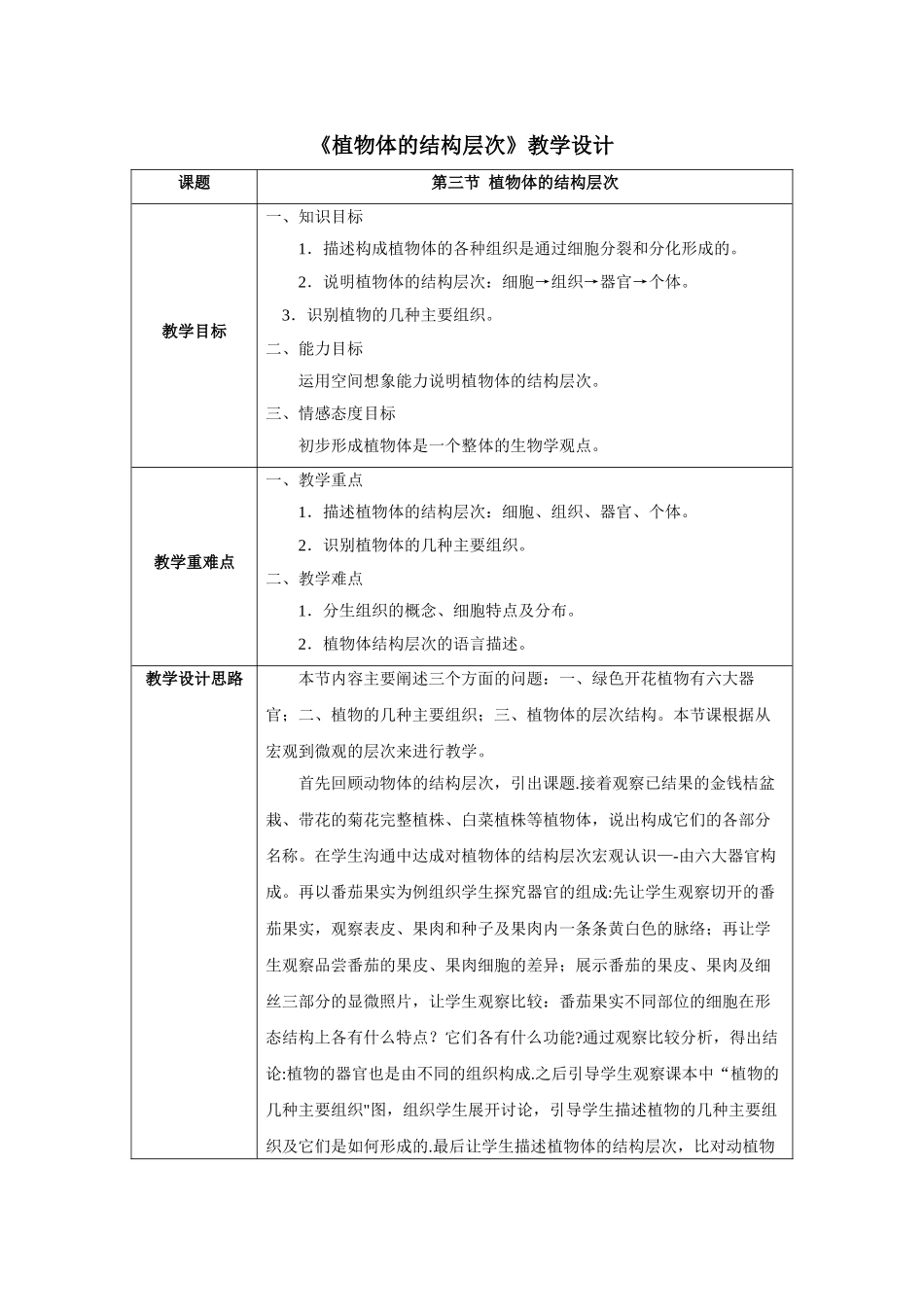 第二章第三节--植物体的结构层次_第1页