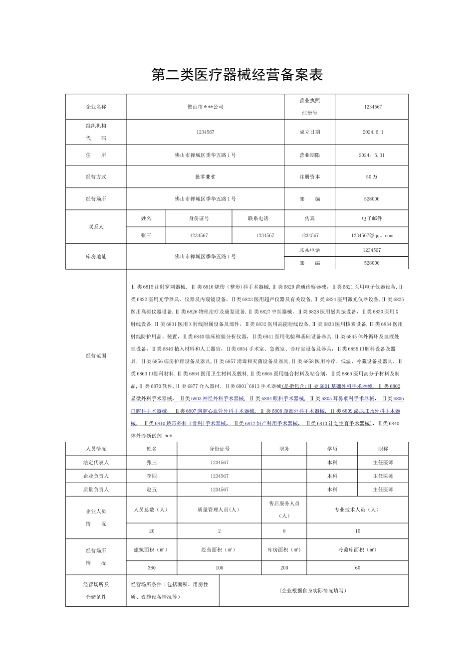 第二类医疗器械经营备案申请表(模板)_第1页