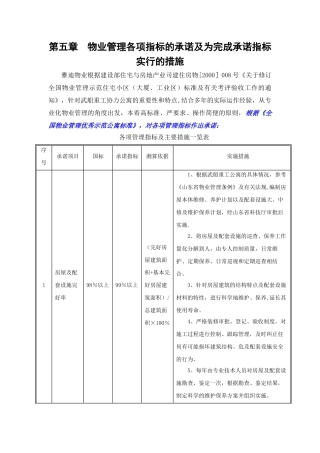 第五章、物业管理各项指标的承诺及为完成承诺指标采取的措施