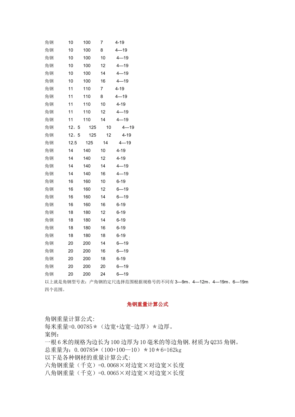 等边角钢规格表、角钢重量计算公式_第3页