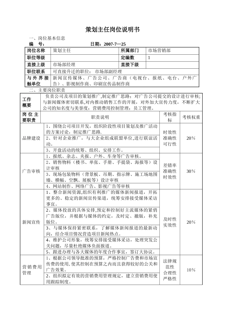 策划主任岗位责任书_第1页