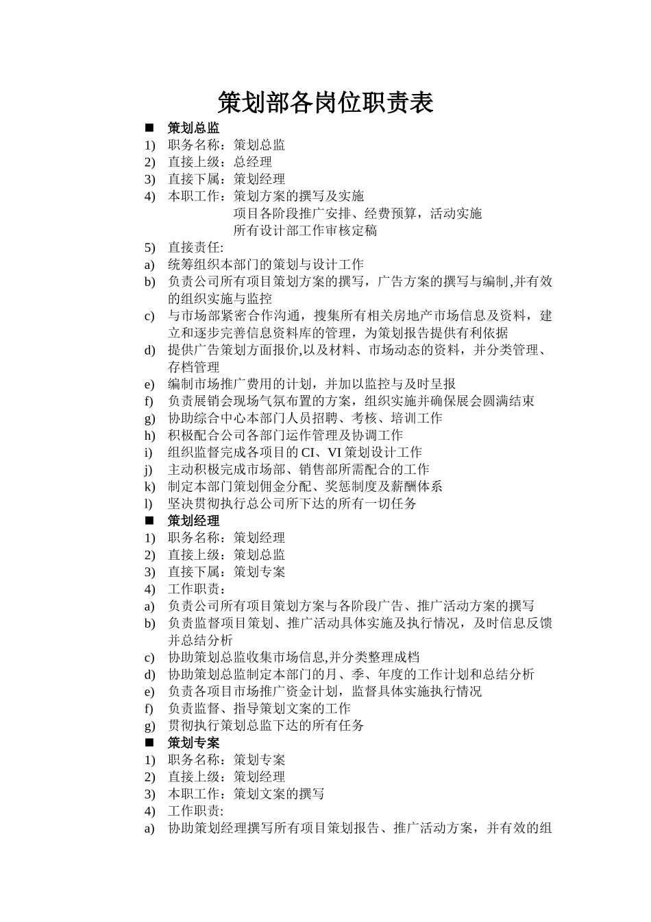 策划部岗位职责表_第1页