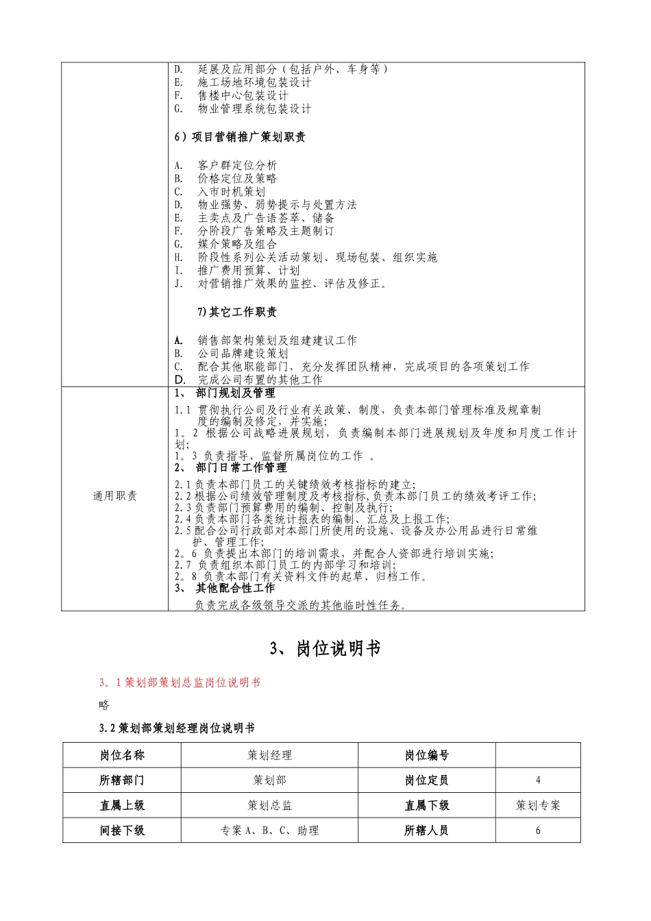 策划部最新部门职能架构岗位说明书_第3页
