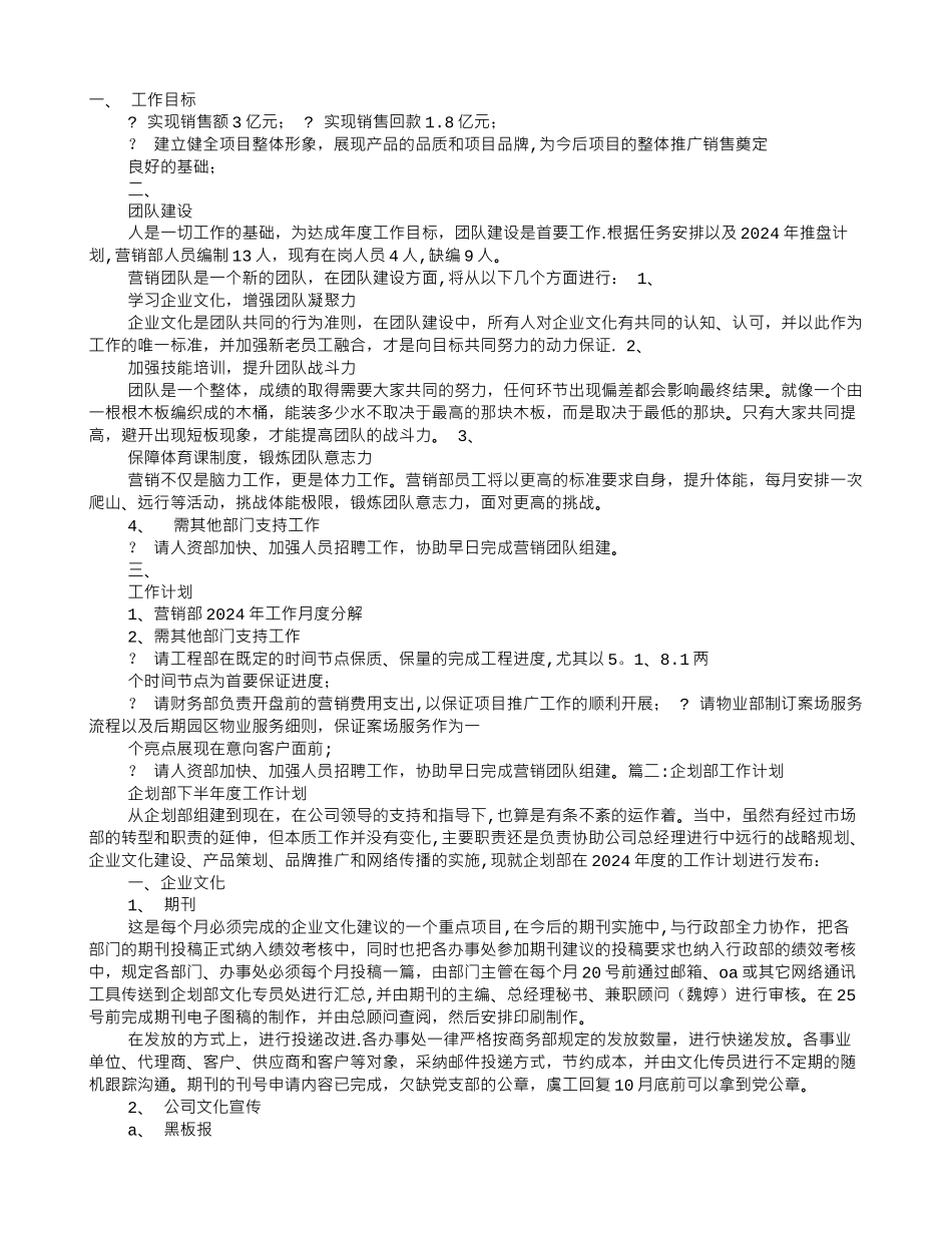 策划部年度工作计划_第1页