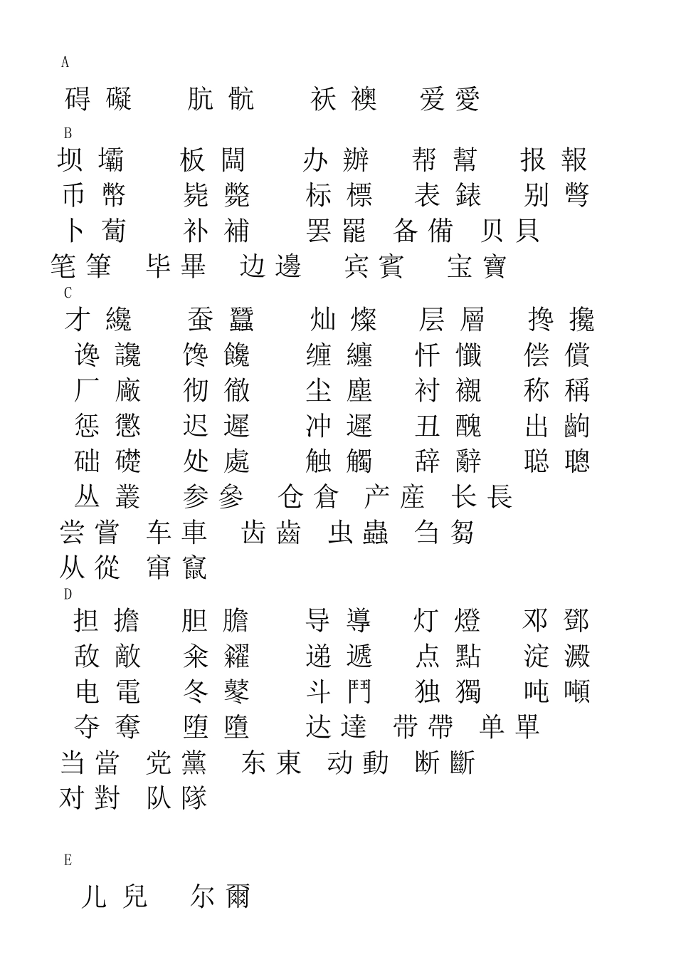 简体字和繁体字对照表大全_第1页