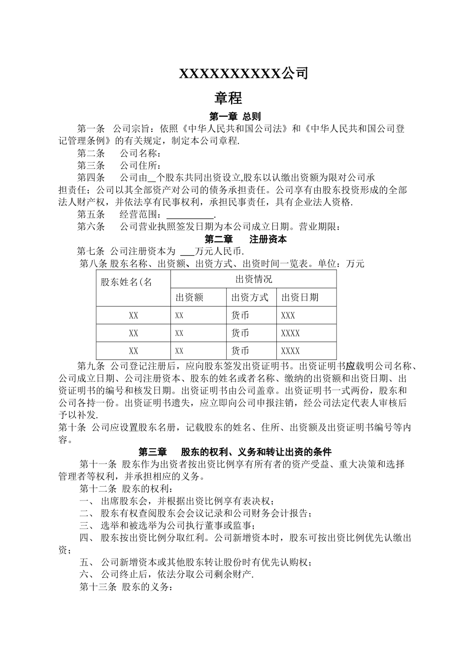 简单实用的公司章程模板55540_第1页