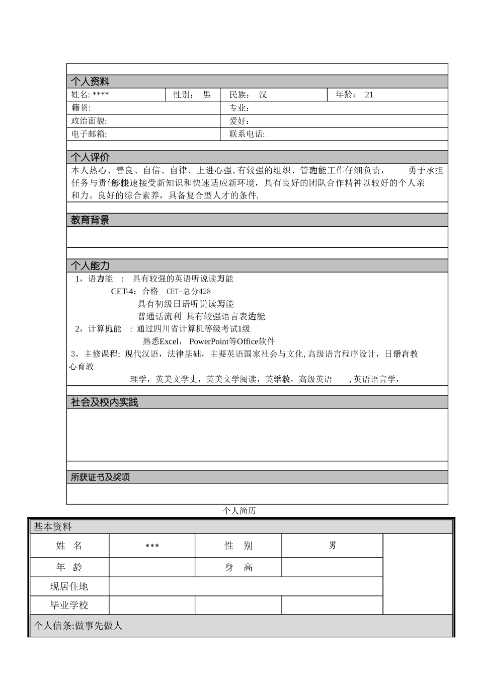 简单美观的个人简历模板-_第2页