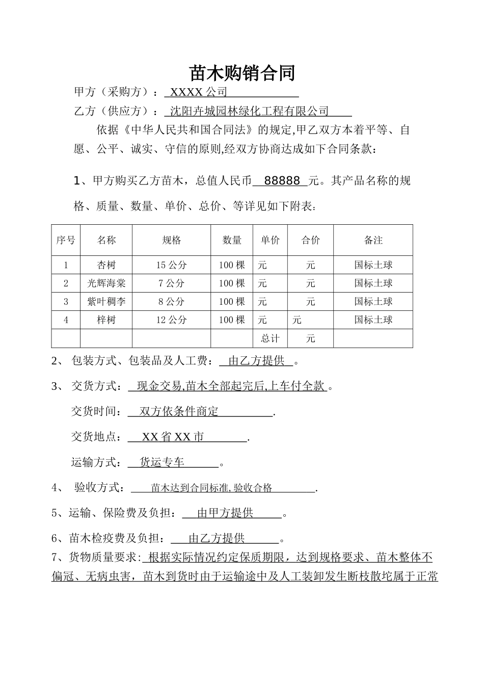 简单试用的苗木购销合同范本_第1页