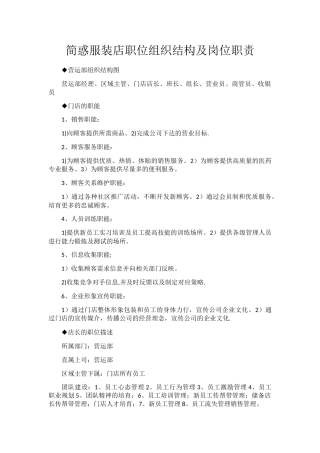 简惑服装店职位组织结构及岗位职责