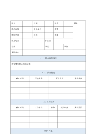 简易个人简历表格下载