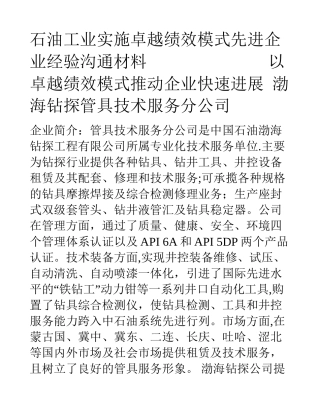 管具公司卓越绩效实施经验交流材料-褚玉津