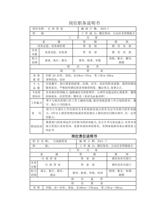 管家部岗位职务说明书