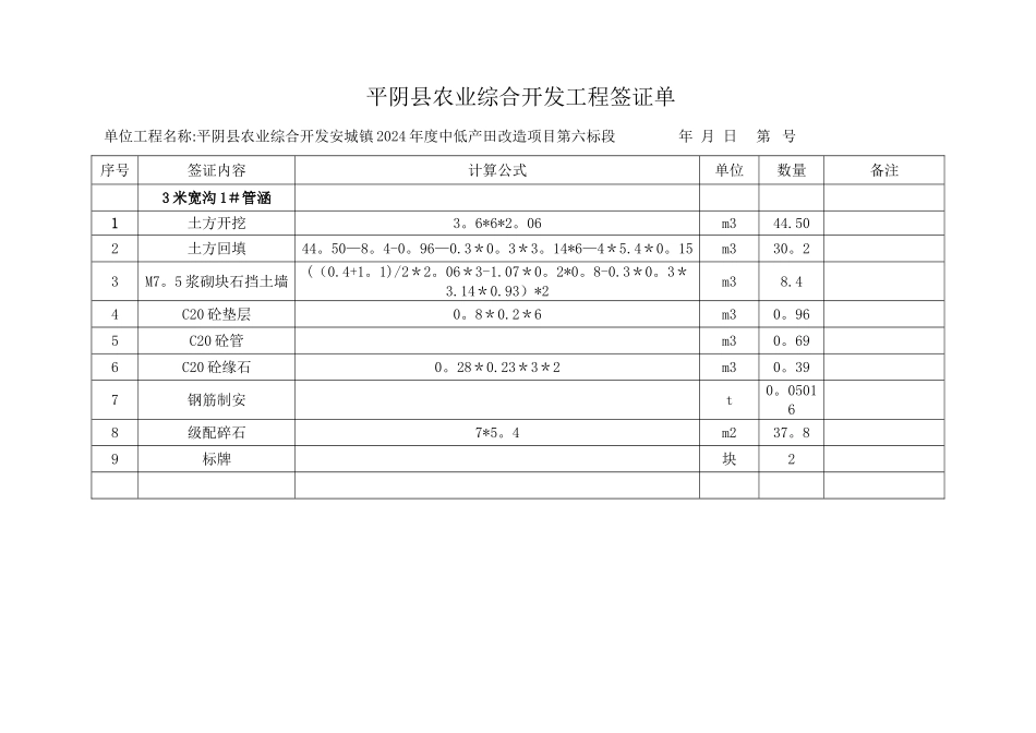 管涵工程签证单_第1页