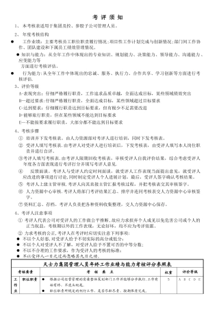 管理人员工作业绩考核表