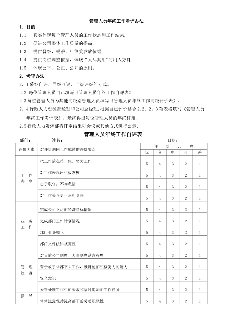 管理人员年终工作考评办法_第1页