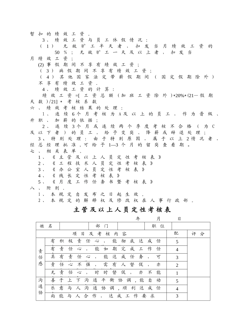 管理人员月度绩效考核管理规定_第3页