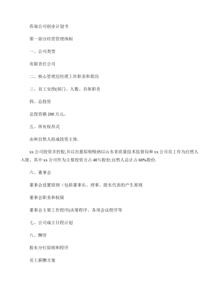 管理咨询公司创业计划书.