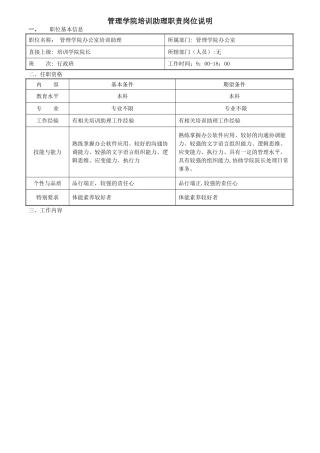 管理学院培训助理职责岗位说明1