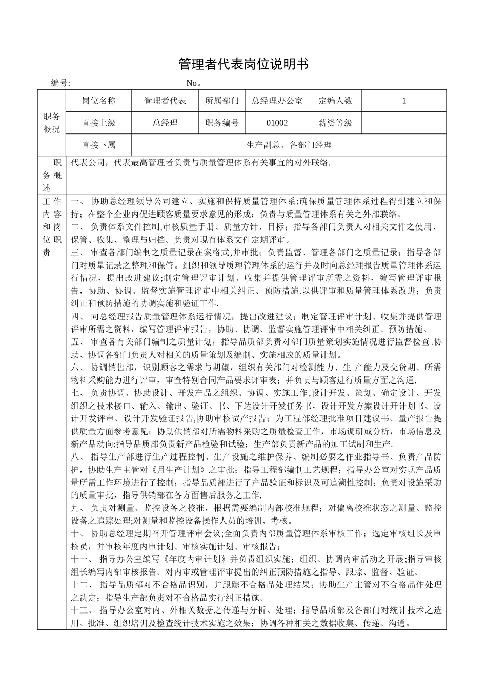 管理者代表岗位说明书_第1页