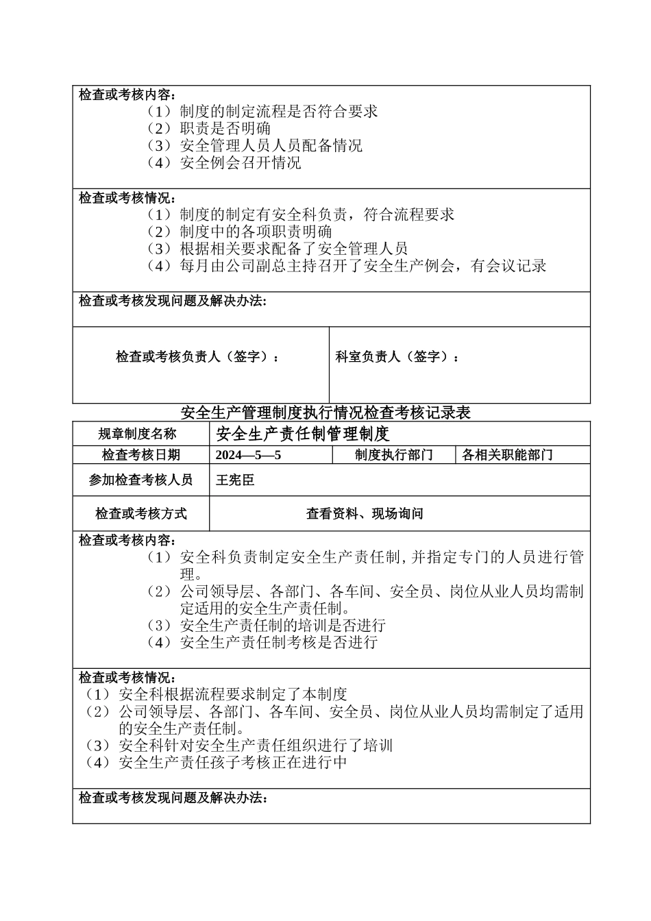 管理规章制度执行检查记录表_第2页