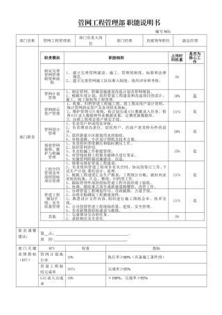 管网工程管理部职能