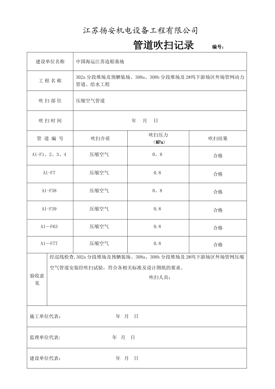 管道吹扫记录表_第1页