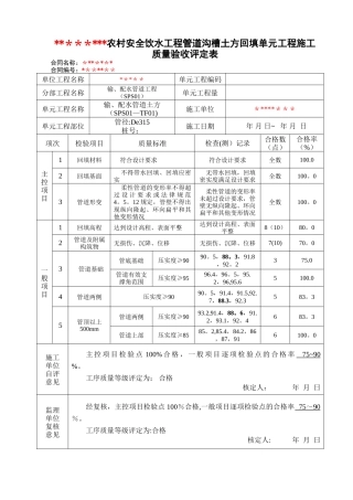 管道回填单元工程施工质量评定表