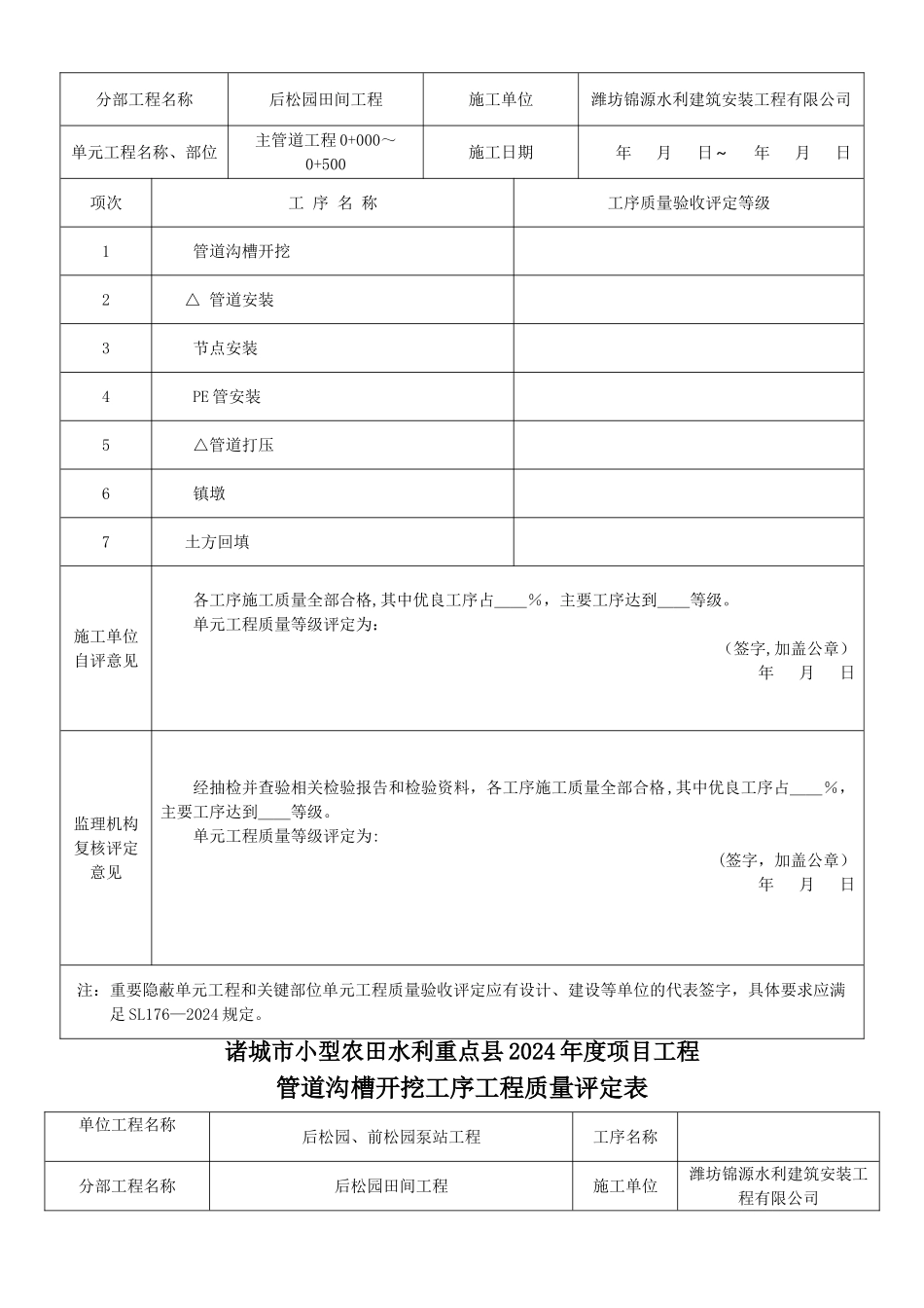 管道安装工程单元验收评定表_第2页