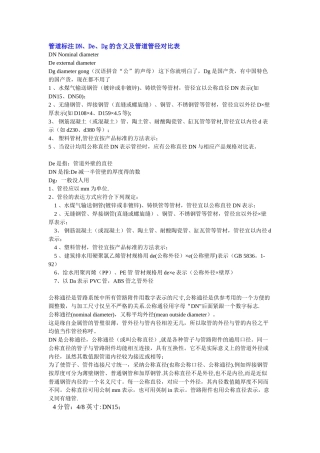 管道标注DN、De、Dg的含义及管道管径对照表
