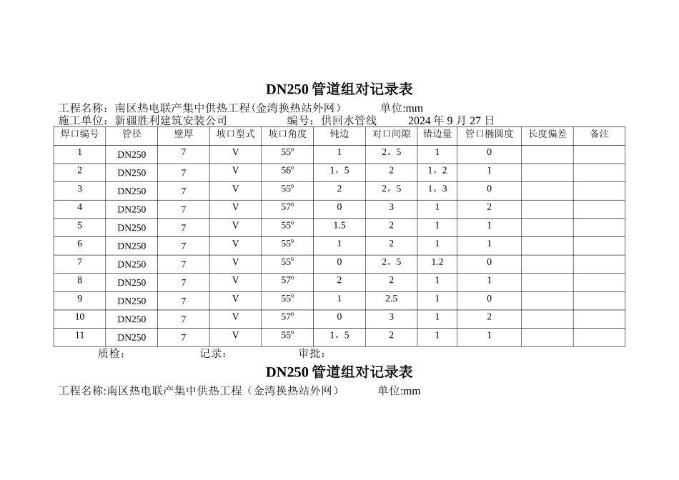 管道组对记录表_第1页