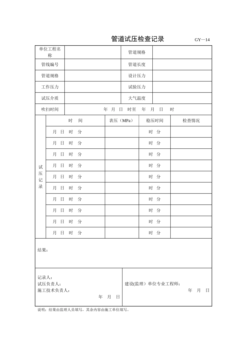管道试压检查记录表_第1页