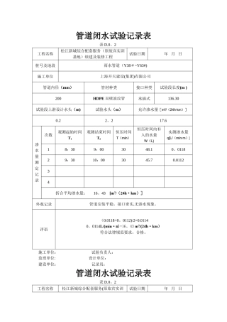 管道闭水实验记录表