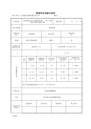 管道闭水试验记录表