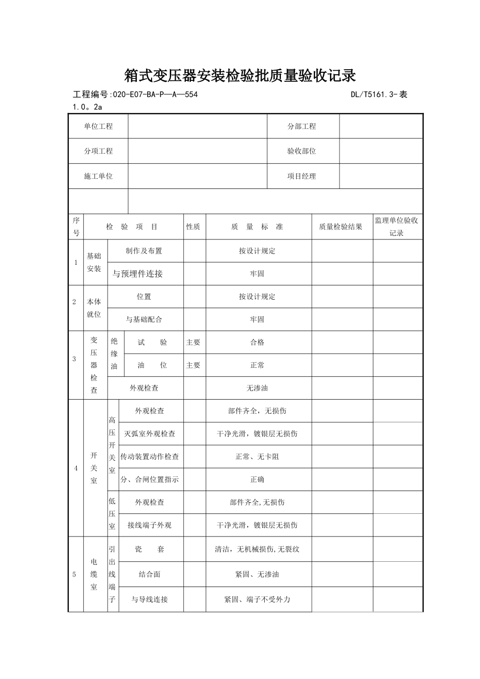 箱式变压器安装检验批质量验收记录_第1页