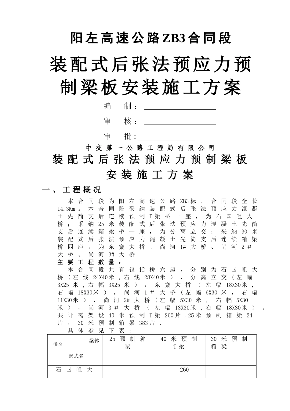 箱梁T梁安装施工技术方案[1]_第1页