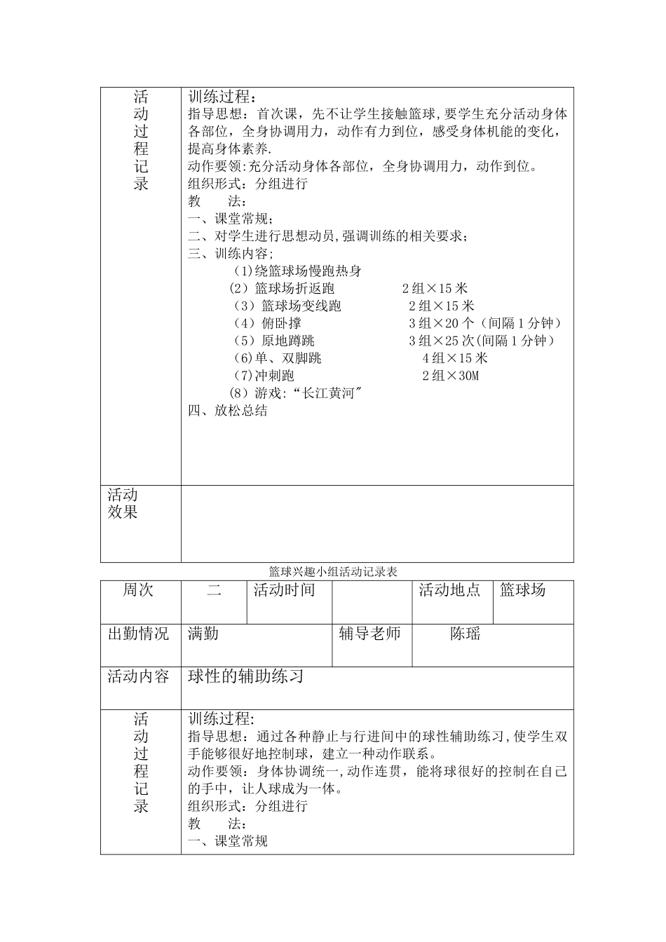 篮球兴趣小组活动进度表过程记录表_第3页