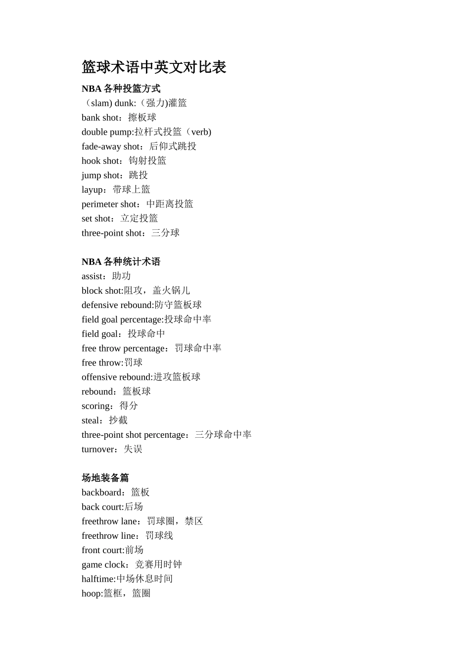 篮球术语中英文对照表_第1页