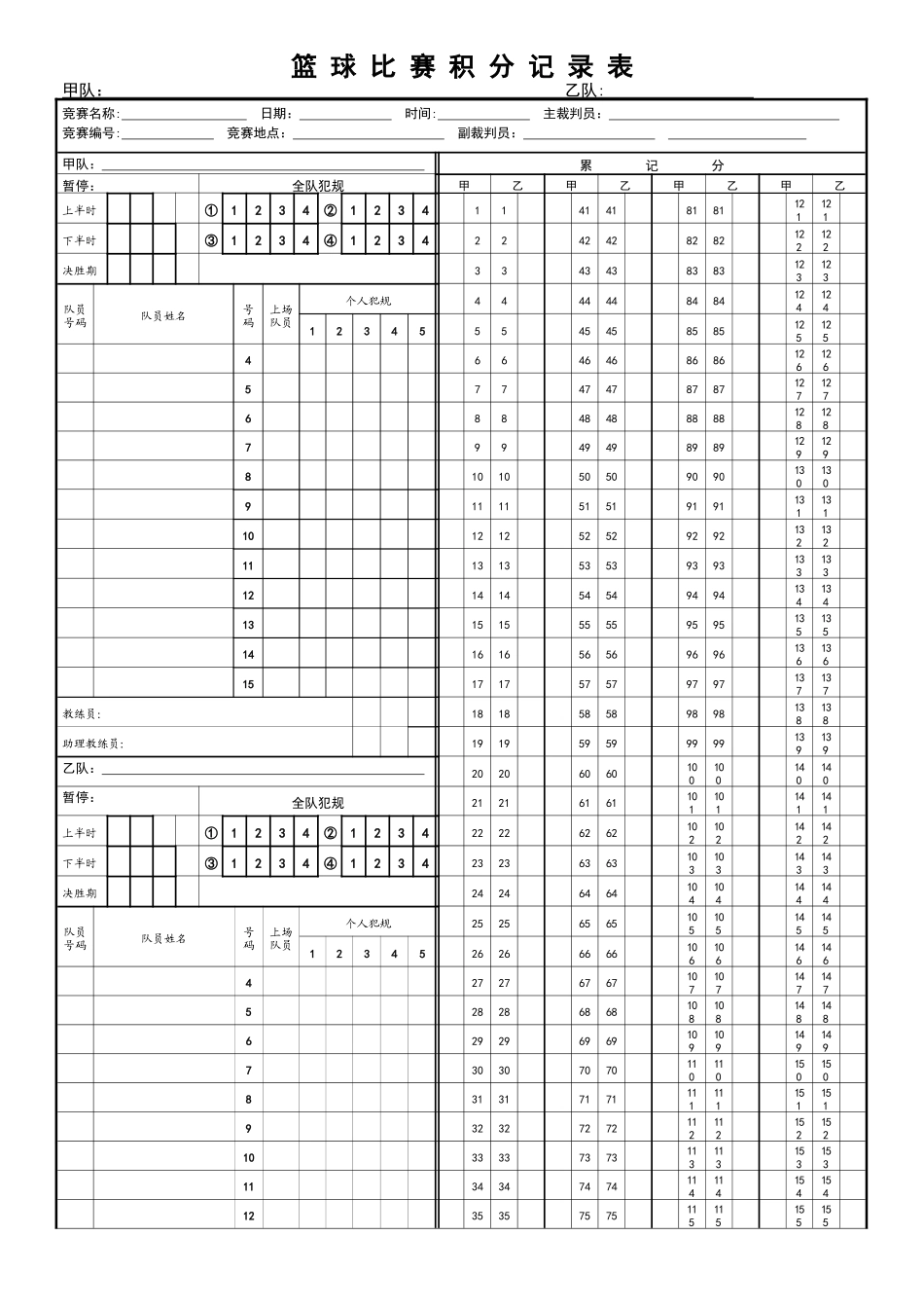 篮球比赛积分记录表格_第1页