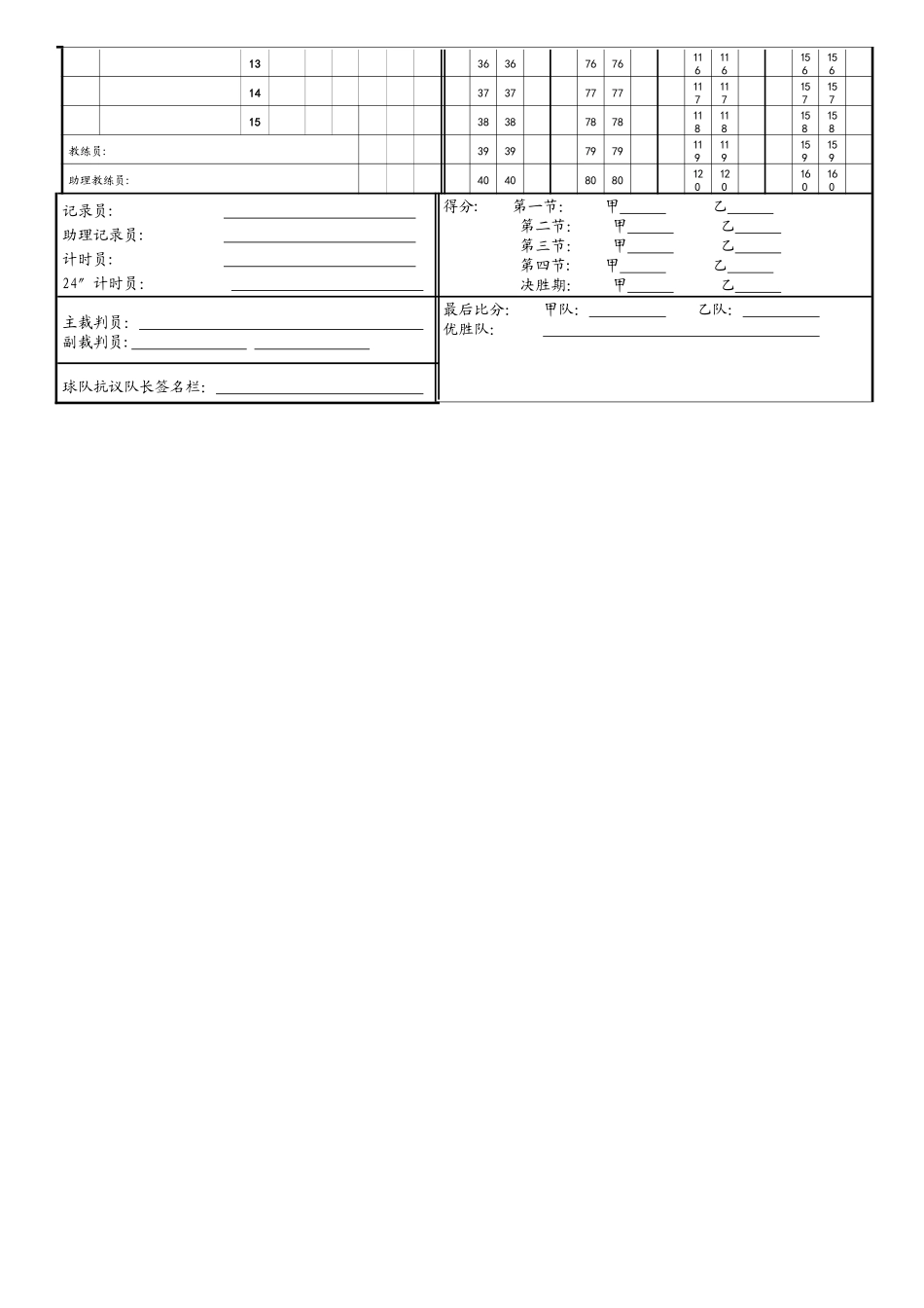 篮球比赛记录表模板_第2页