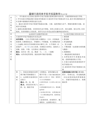 篮球行进间单手低手投篮教学单元计划