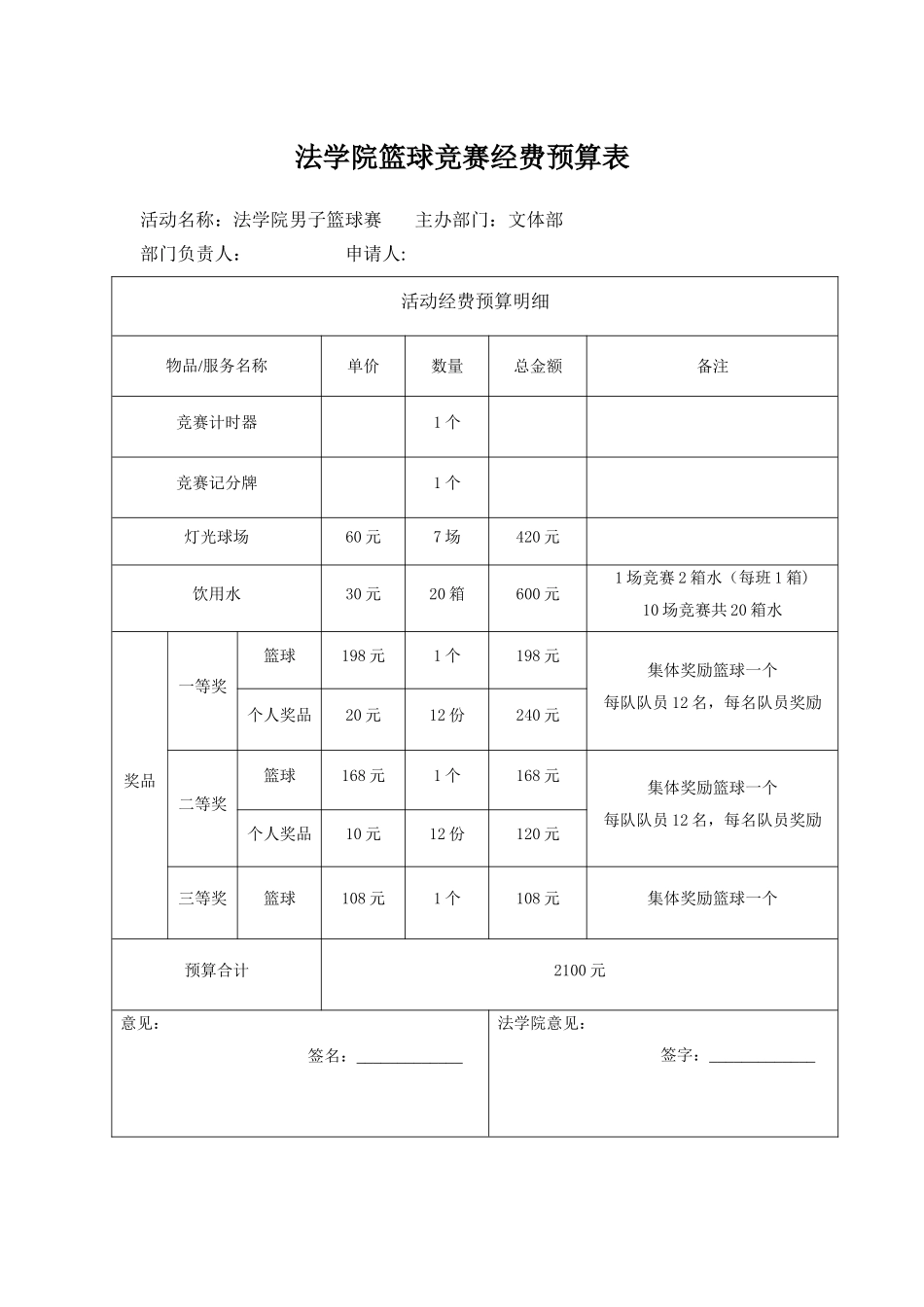 篮球赛经费预算_第1页