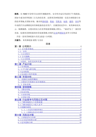 米其林轮胎专卖店创业计划书