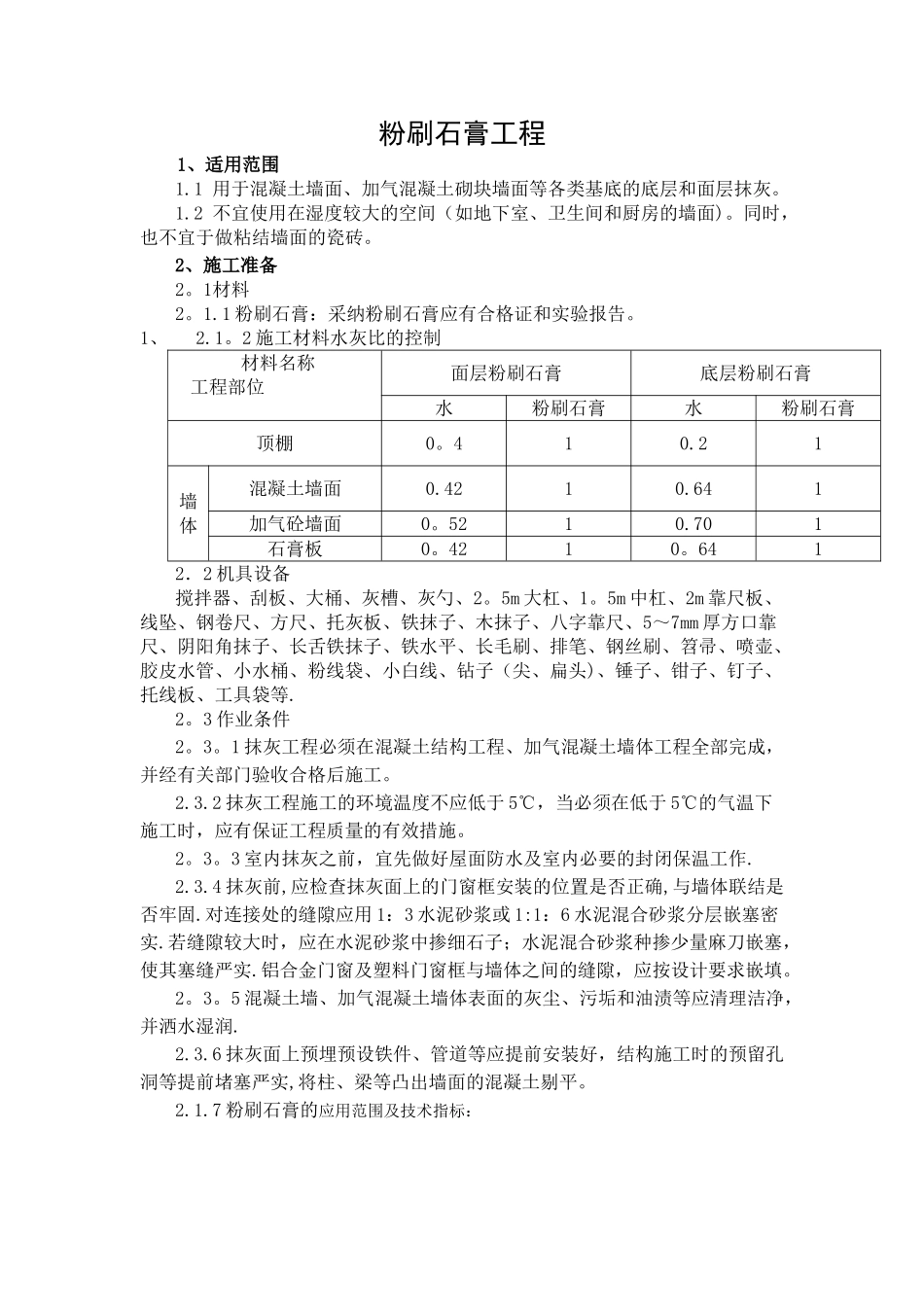 粉刷石膏抹灰施工工艺标准_第1页