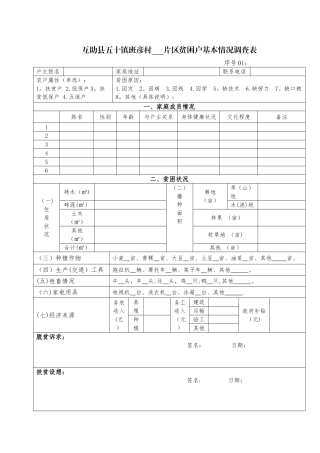 精准扶贫情况调查表