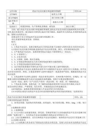 精品：药品不良反应报告和监测管理规程