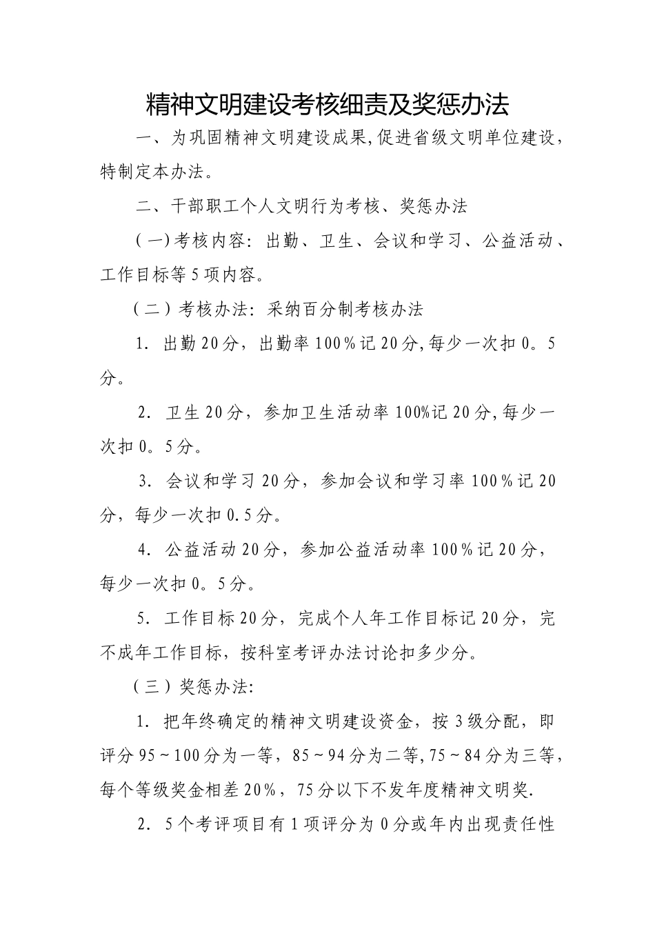 精神文明建设考核细责及奖惩办法_第1页
